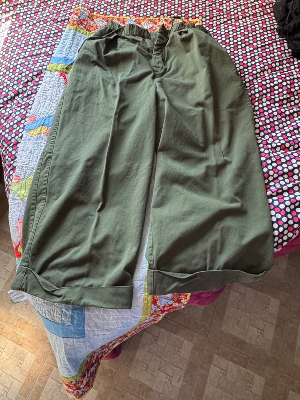 💚 Free People Olive Wide-Leg Cotton Trousers